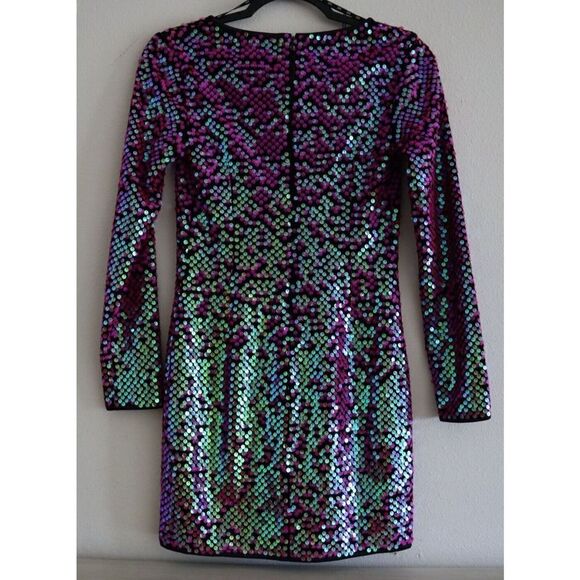 SHO x Tadashi Shoji Sz XXS Hot Pink Long Sleeve Paillette Body-Con Dress - Picture 3 of 16